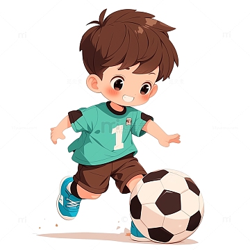 少儿踢足球卡通插画风格