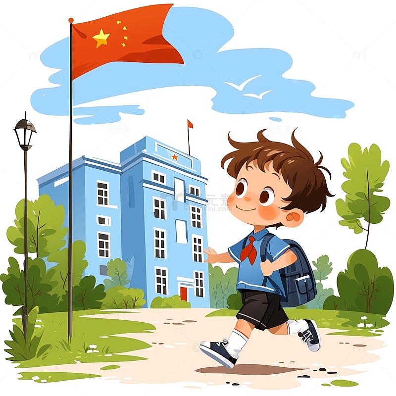 卡通学校上学小男孩