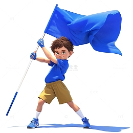 蓝色旗帜男孩