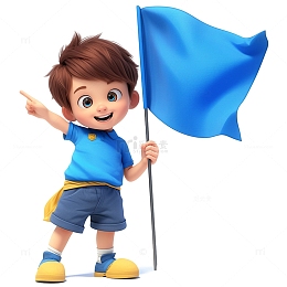 蓝色旗帜青年男孩