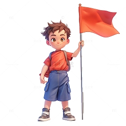 手拿红色旗帜的男孩