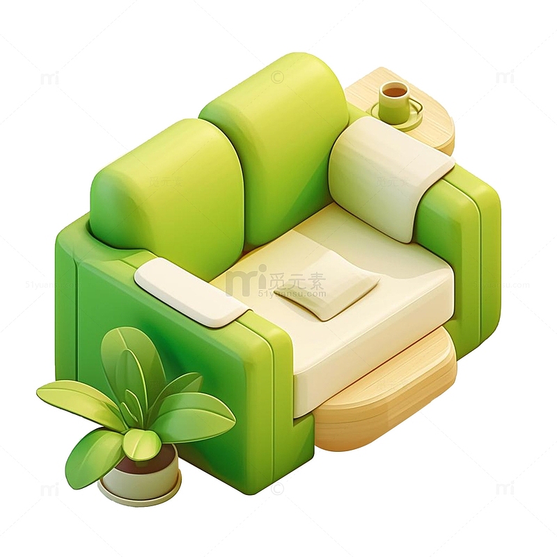 绿色简约卡通沙发