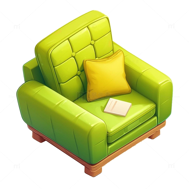绿色卡通单人沙发黄色靠枕