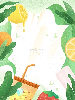 扁平肌理盛夏植物水果边框