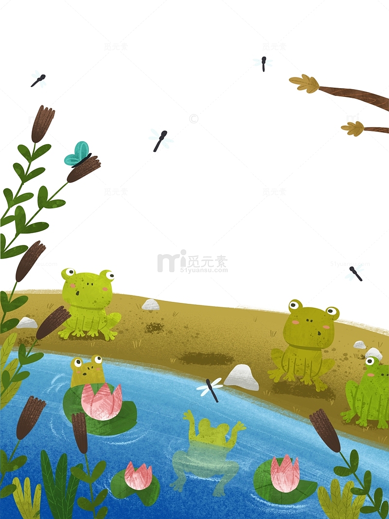 池塘边的青蛙插画