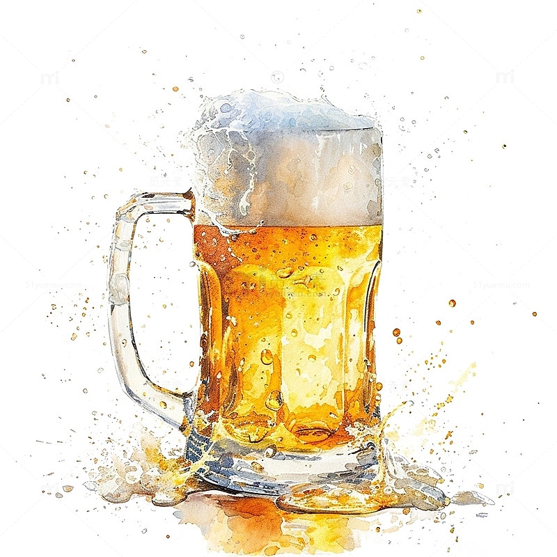 水彩黄色啤酒图