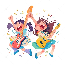 开心跳跃吉他女孩