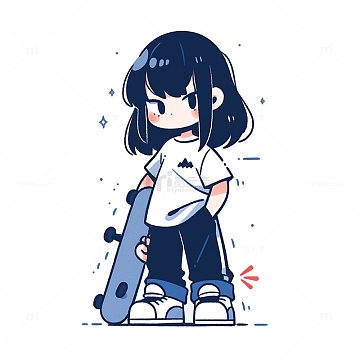 卡通女孩滑板素材-卡通女孩滑板图片元素-觅元素