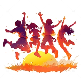 草坪夕阳青年剪影