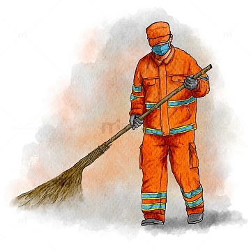 五一劳动节清洁工人水彩画