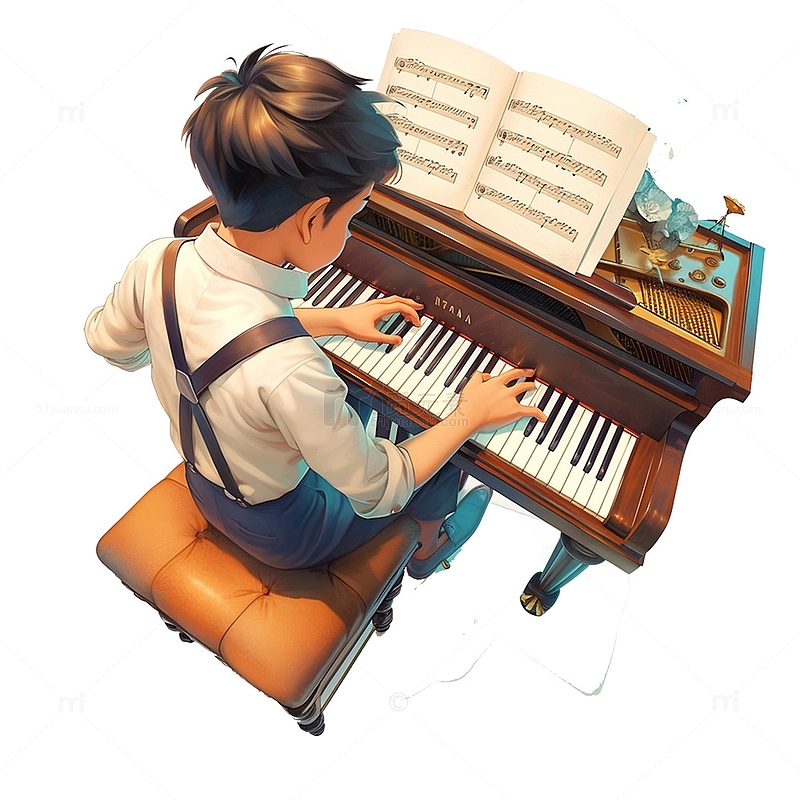 俯视钢琴表演男孩