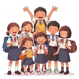 卡通穿校服的学生