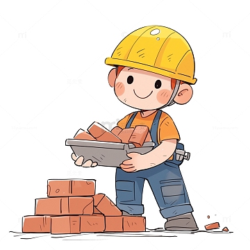 正在搬砖的卡通建筑工人