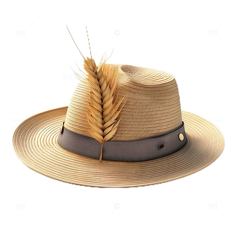 3D立体真实草帽帽子小麦编织农民