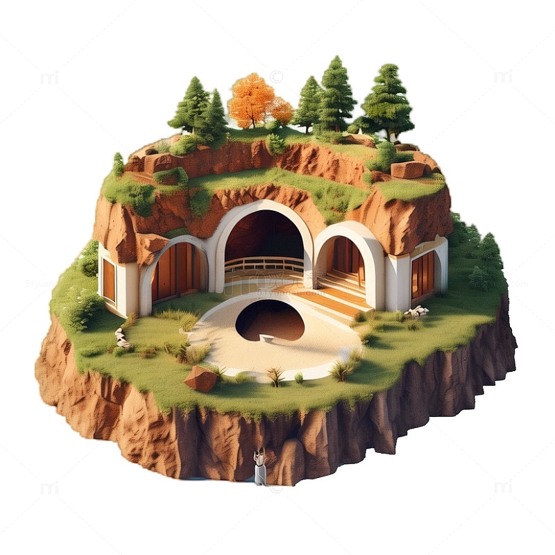 3D立体真实房子建筑民居窑洞