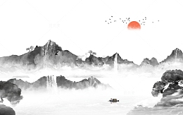 黑白水墨山水国风国画