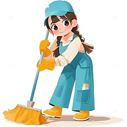 正在打扫卫生卡通清洁工人