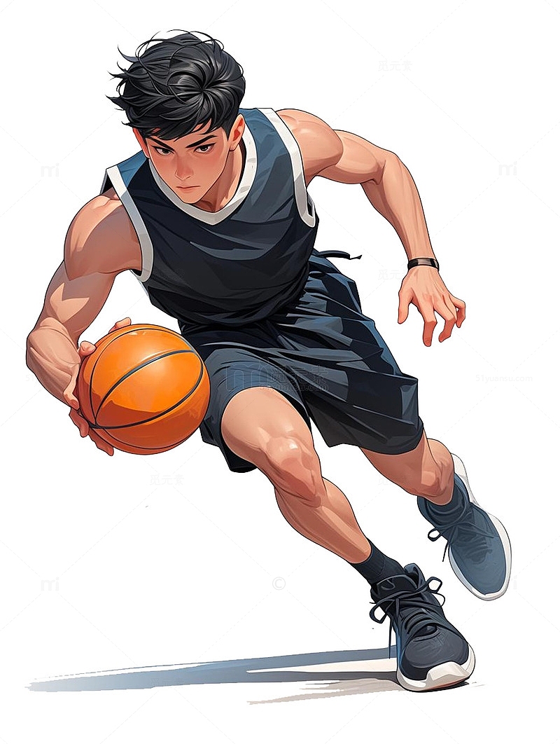 青少年打篮球手绘元素