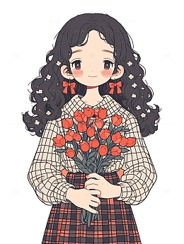 可爱女孩手捧鲜花