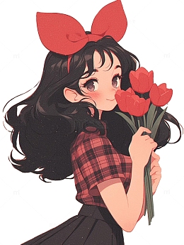 戴蝴蝶结发箍的少女