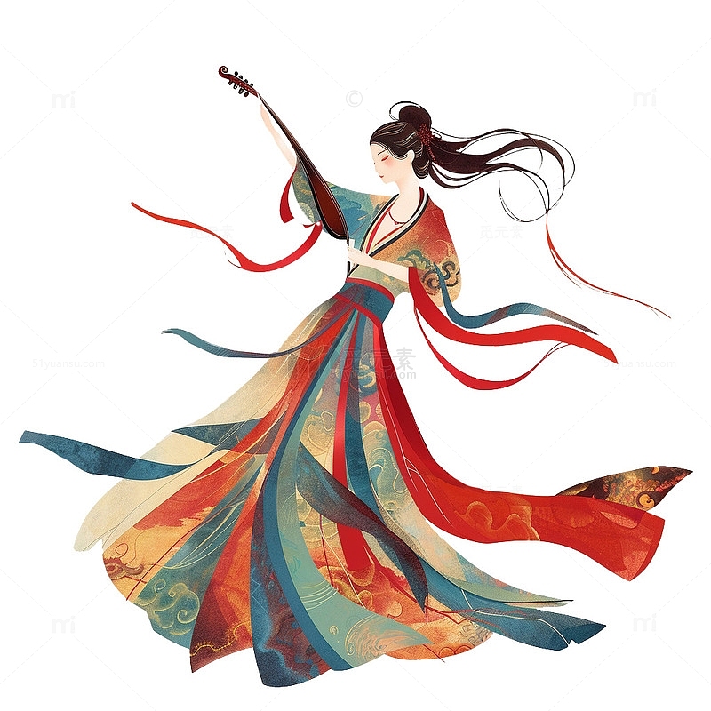 中国风敦煌风手挥琵琶的舞女