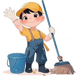 正在扫地的可爱小男孩卡通插画素材
