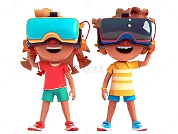体验vr眼镜的可爱小孩