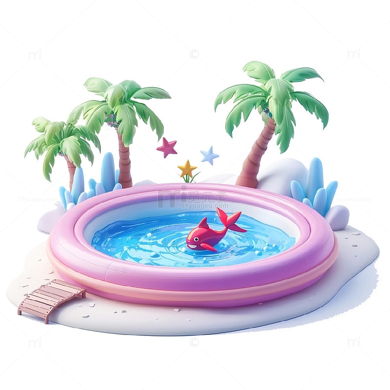 3D卡通小泳池元素
