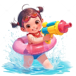 夏天泳池水枪女孩