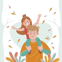 在树林中坐在爸爸肩上的孩子