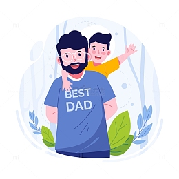 最好的爸爸背着孩子穿梭在树林中