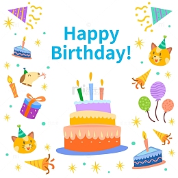 卡通生日蛋糕派对场景