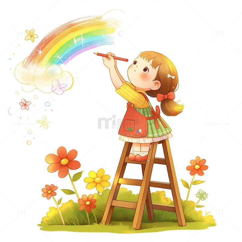 卡通女孩绘画彩虹人物素材