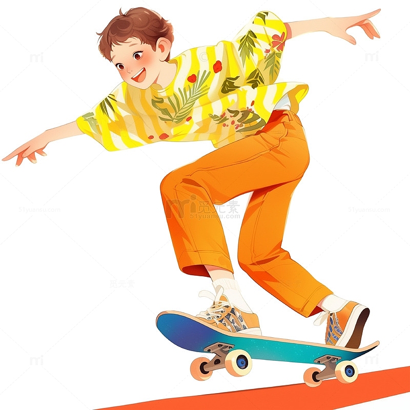 年轻男孩滑滑板卡通人物素材