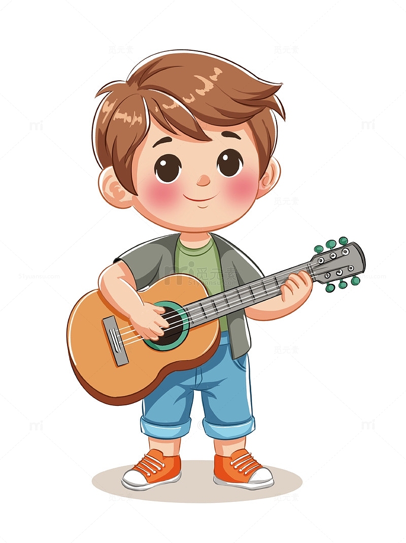 卡通手绘弹吉他的音乐培训兴趣班男孩