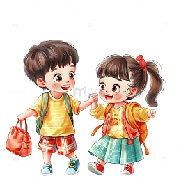 可爱兄妹假期出游插画