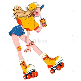 滑旱冰的翘皮女生卡通人物