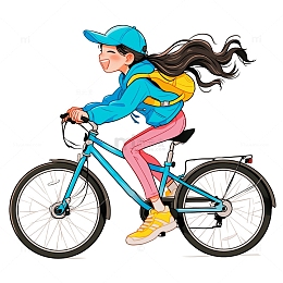 骑自行车的卡通女孩素材