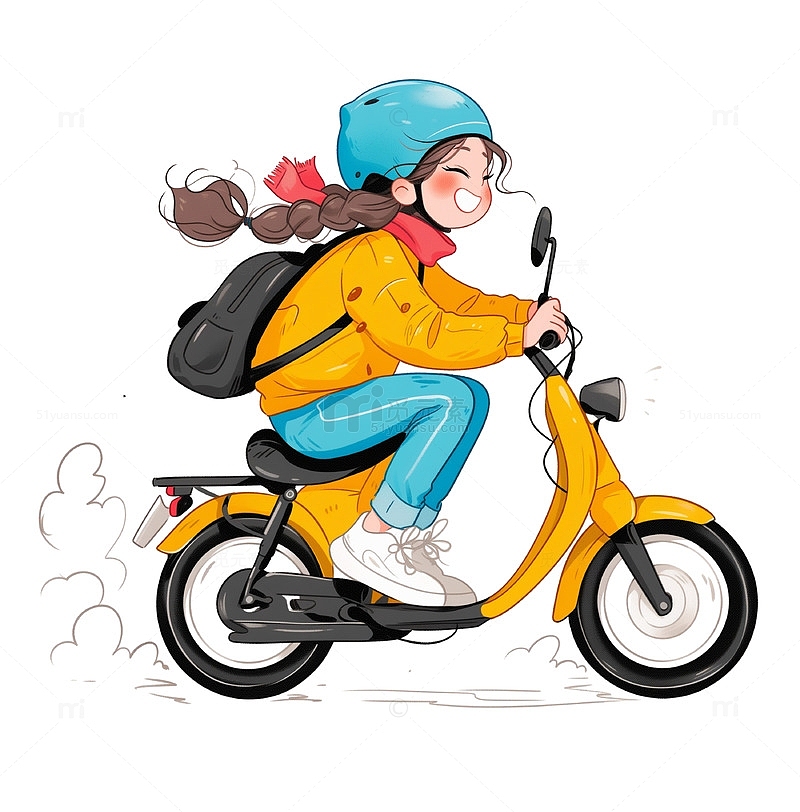 骑电动摩托车的卡通女孩素材