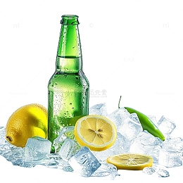 冰块绿色玻璃瓶啤酒