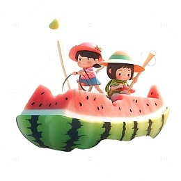 西瓜船上探险的小孩