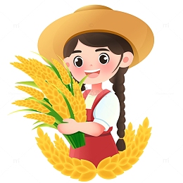劳动节丰收抱着麦穗的女孩元素