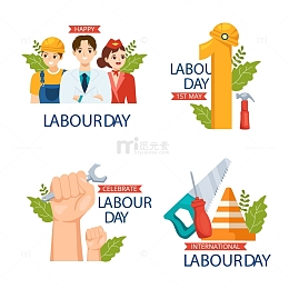 劳动节快乐标签平面卡通手绘模板