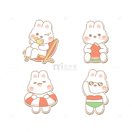 可爱的兔子夏季贴纸系列