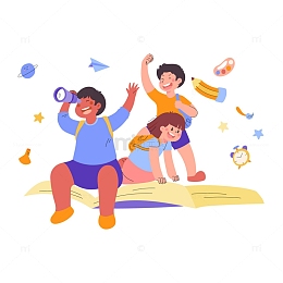 手绘学校儿童上学插图
