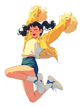 欢呼开心加油啦啦队的女孩