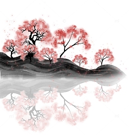 岸边开满鲜花的果树