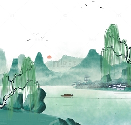 翠绿的江南山水图