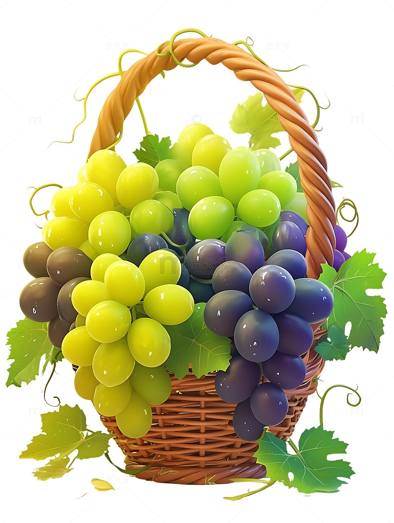装满各种葡萄的果篮