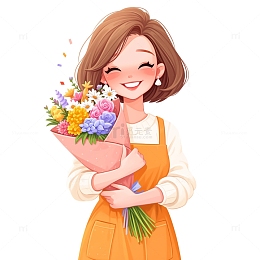 母亲节半身抱花束卡通人物